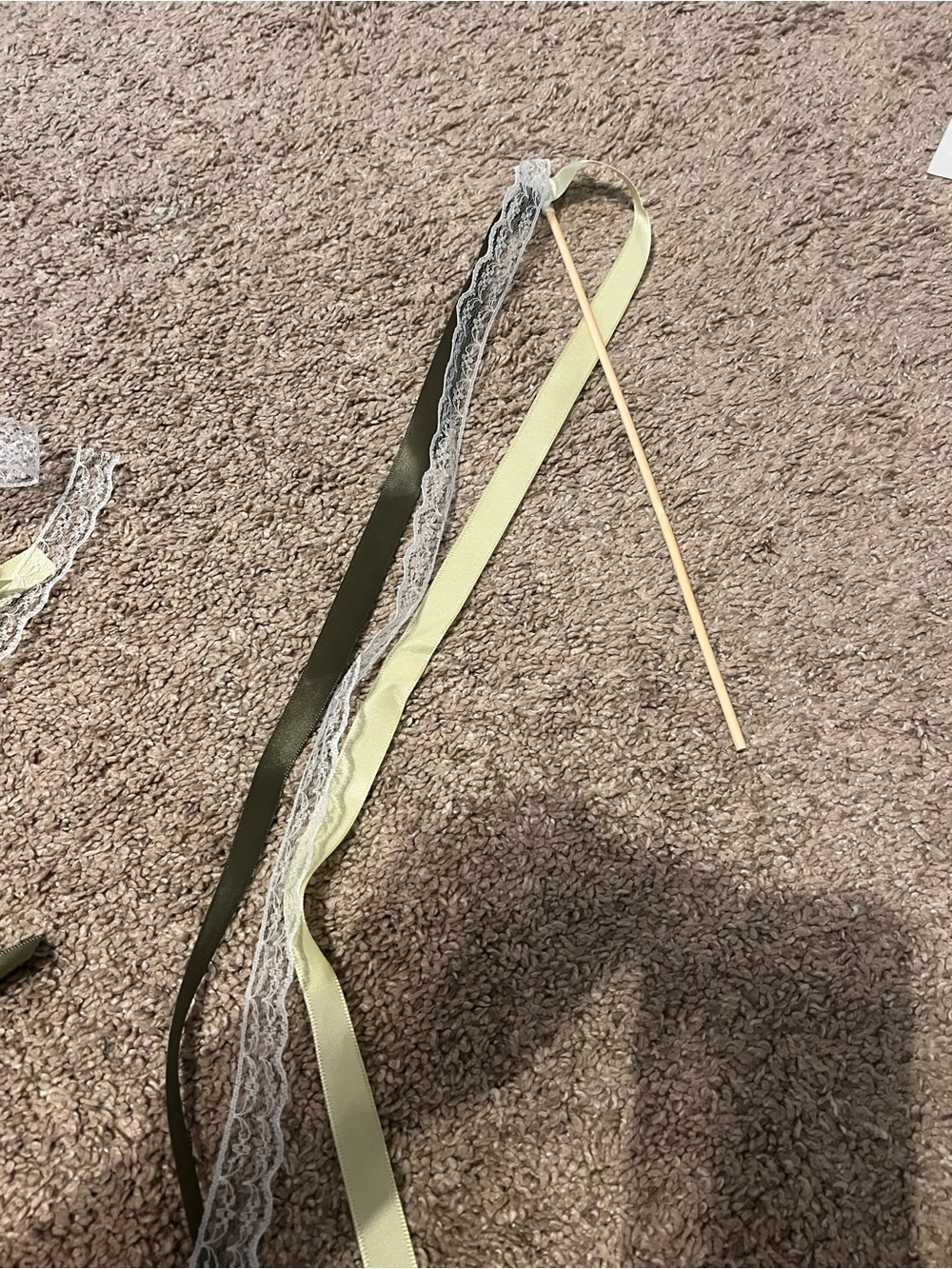 Decorative Ribbon Wand in Light Green and Olive - Unbranded